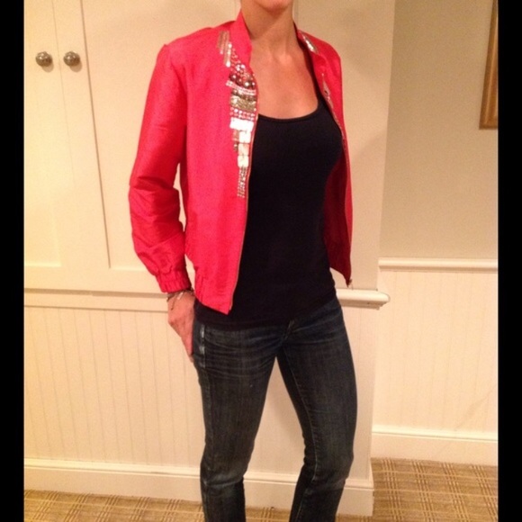 😊Magaschoni Pink Silk Bomber Jacket 10 - Picture 2 of 4